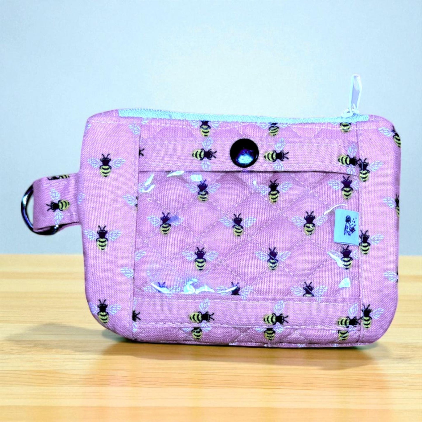 Rose Apiary Wallet - Quilted Cotton ID Wallet | Bee Print Card Holder | Handmade Minimalist Wallet