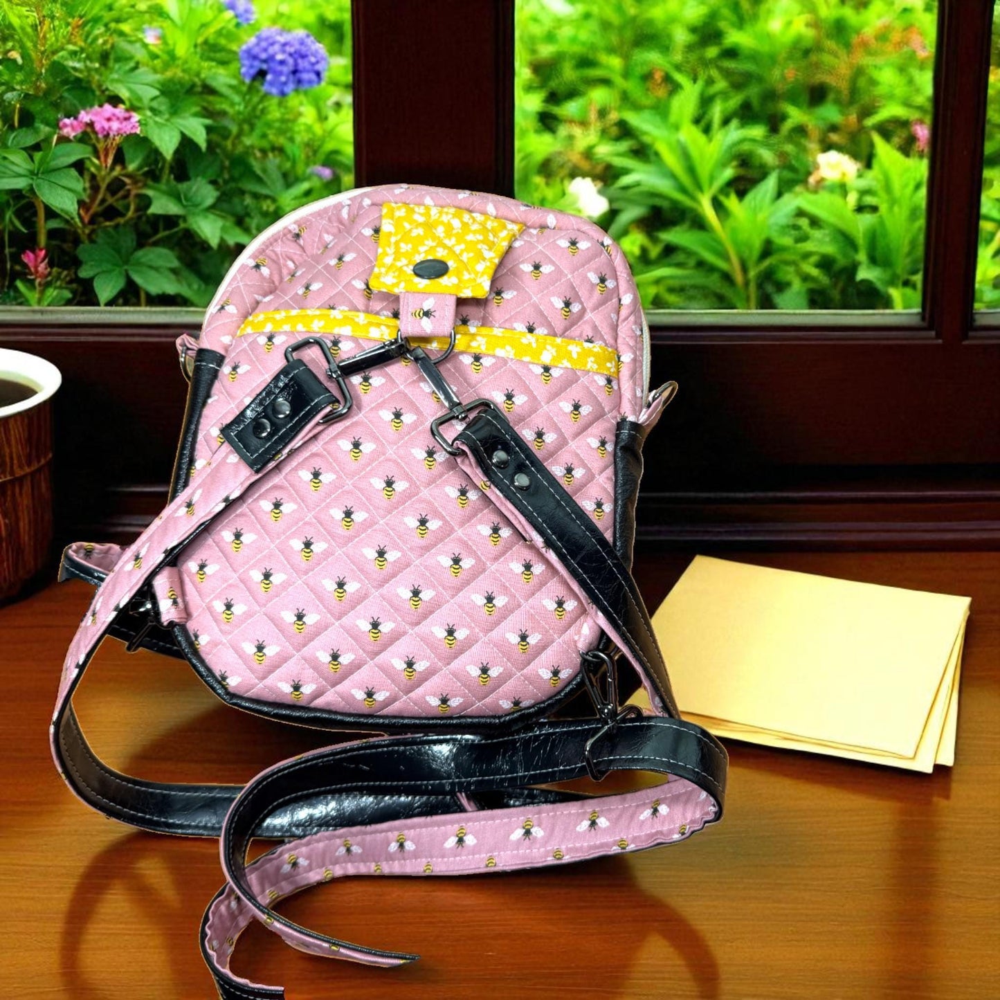 Quilted Crossbody Bag – Honeybee Cottage Print – Hearthside Edition – Peppermint Lane 2025 – Pink & Brown Bee Purse – Holiday Gift