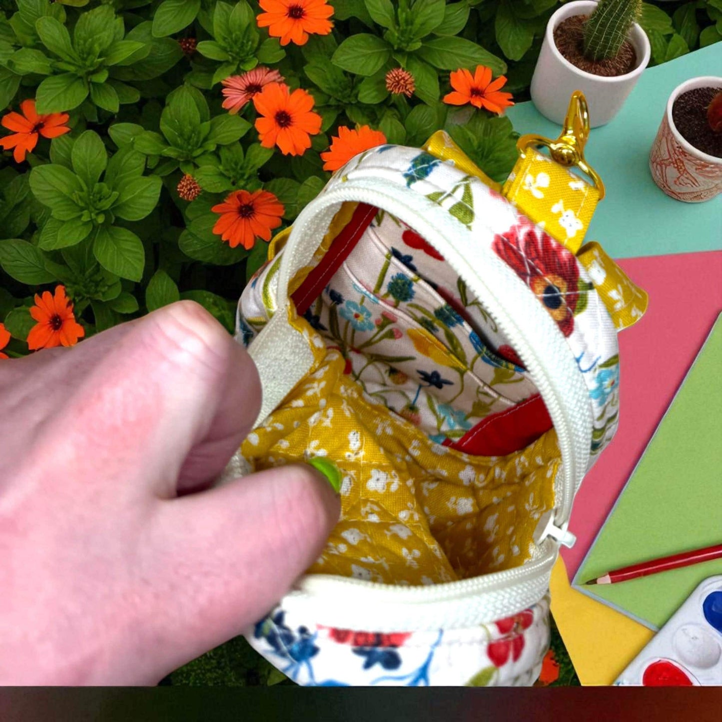 Wildflower Road Mini Backpack, Tiny Quilted Floral Backpack, Handmade Keychain Bag, Small Travel Pouch, Cute Floral Festival Bag