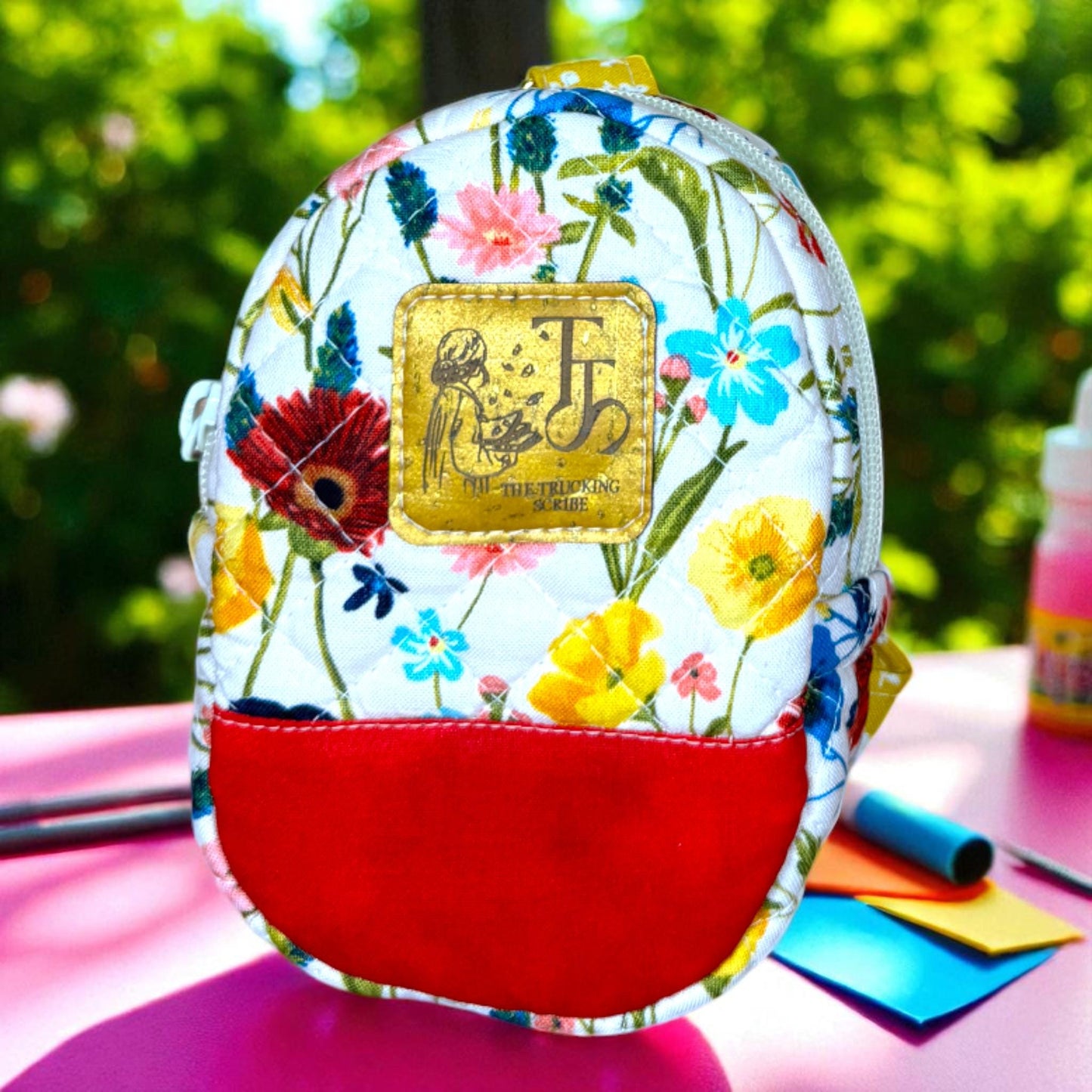 Wildflower Road Mini Backpack, Tiny Quilted Floral Backpack, Handmade Keychain Bag, Small Travel Pouch, Cute Floral Festival Bag