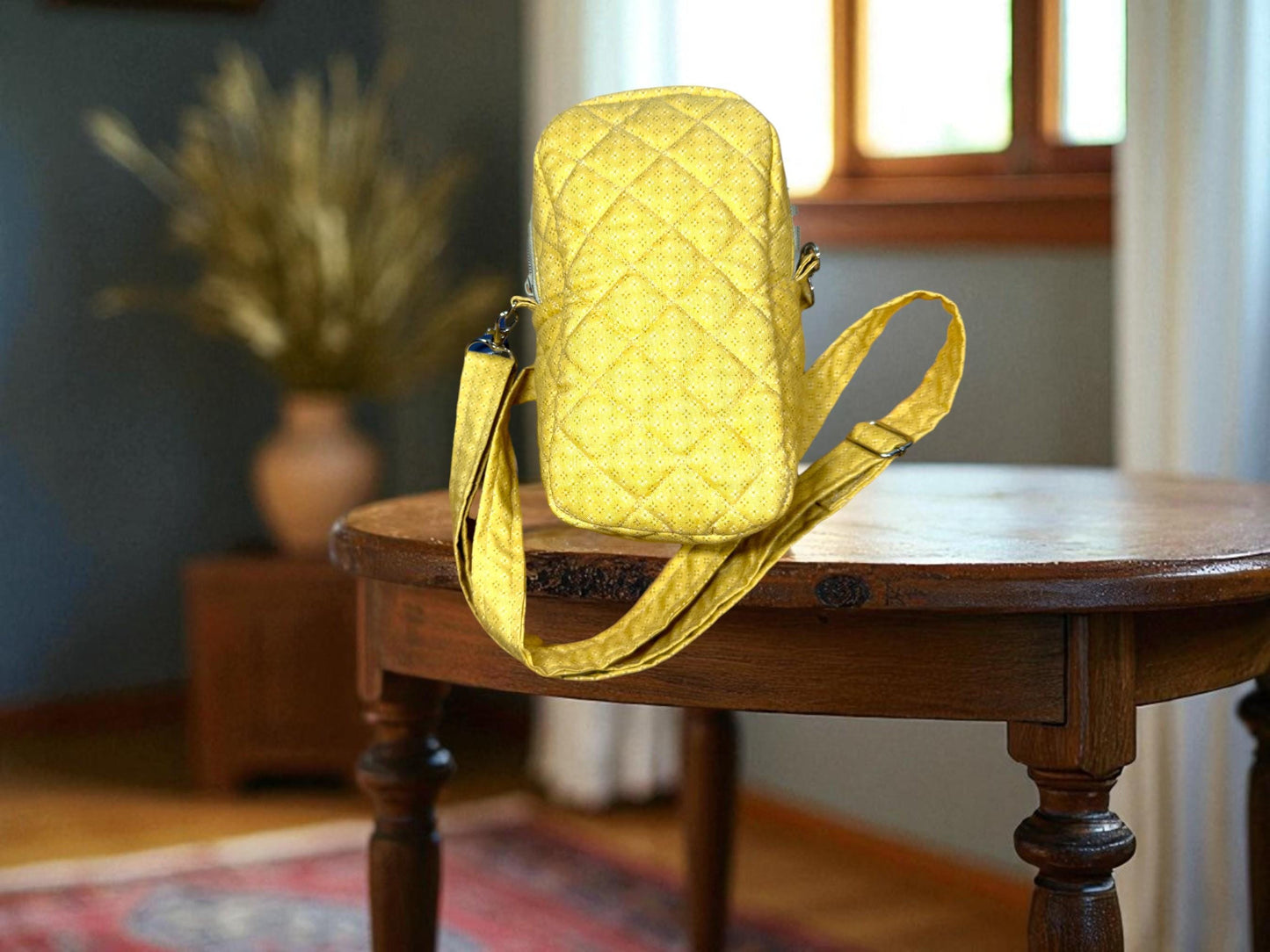 Quilted Floral Crossbody Bag: Golden Bloom Small Sling Purse
