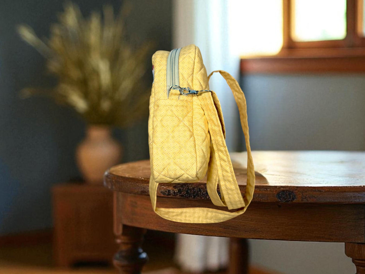 Quilted Floral Crossbody Bag: Golden Bloom Small Sling Purse