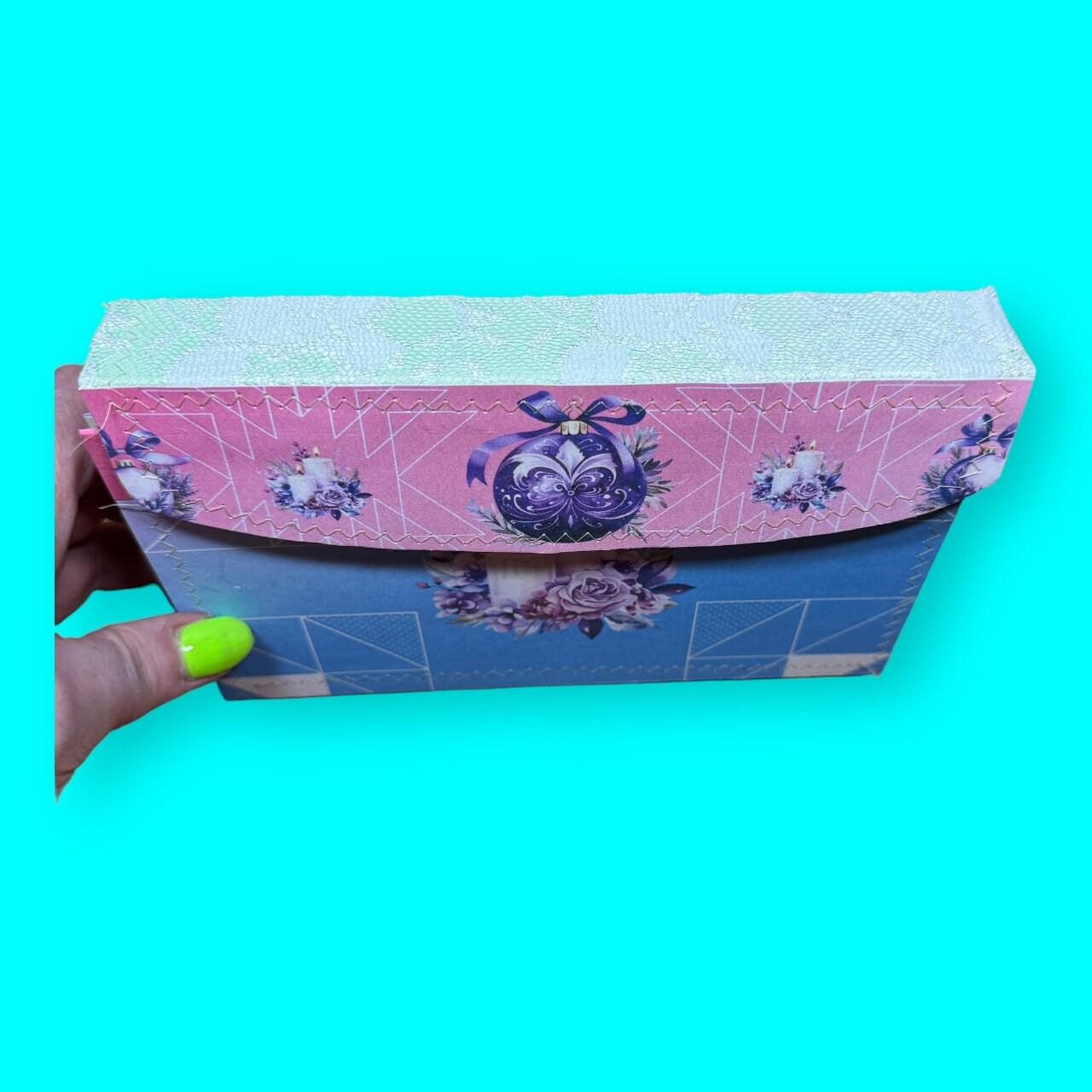 Pastel Christmas Accordion File Organizer – Handmade Expandable Ephemera Folder – Junk Journal Storage