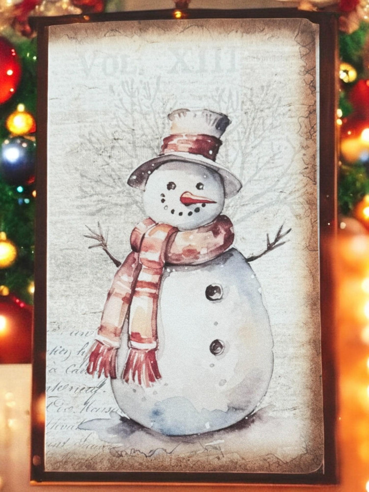 Christmas Snowman Gift Card Folio • Tea‑Pocket Junk Journal Set with Tags & Card