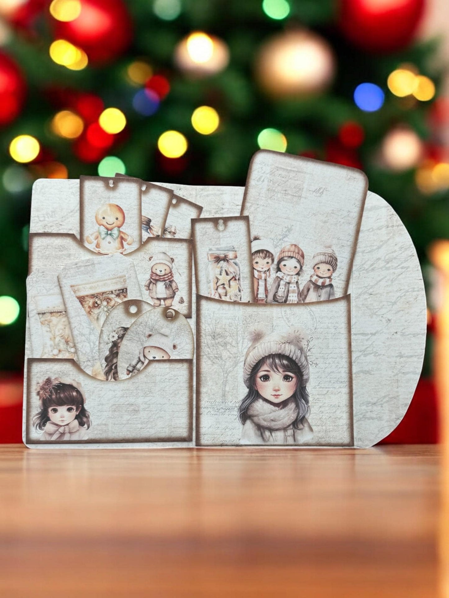 Christmas Snowman Gift Card Folio • Tea‑Pocket Junk Journal Set with Tags & Card