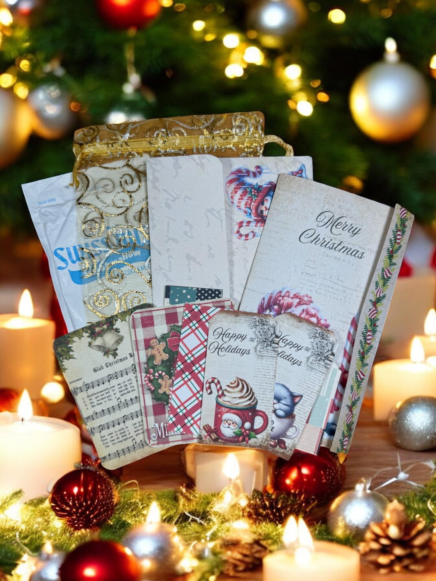 Candy Cane Gnome Gift Card Holder – Christmas Junk Journal Folio with Tags, Cards & Cozy Tea Treat