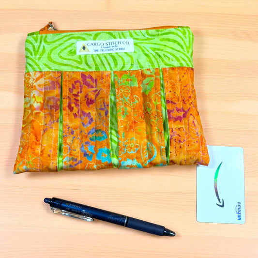 Quilted Batik Zipper Pouch: Handmade Pleated Cosmetic Bag