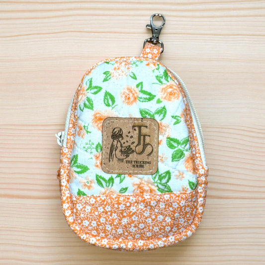 Quilted Floral Mini Backpack: Cottagecore Clip-On Pouch with Card Pockets
