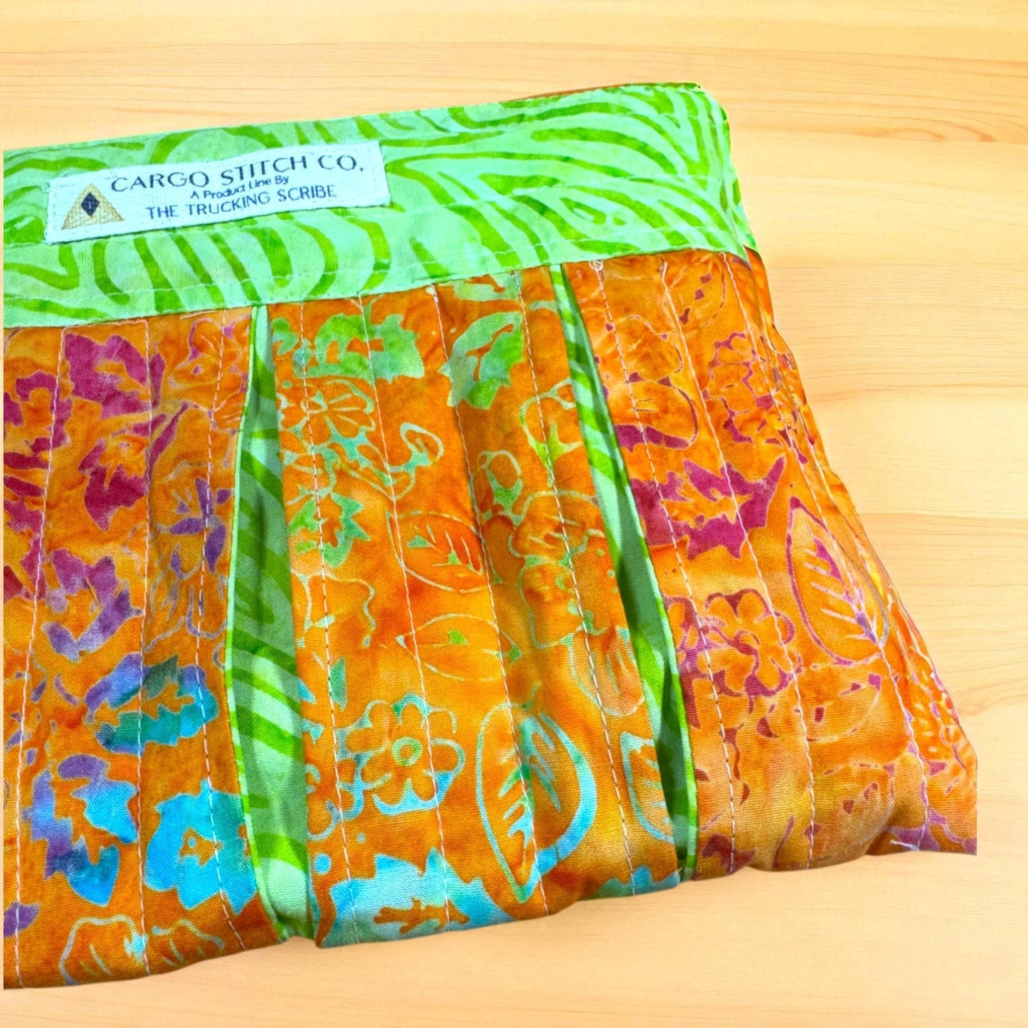 Quilted Batik Zipper Pouch: Handmade Pleated Cosmetic Bag