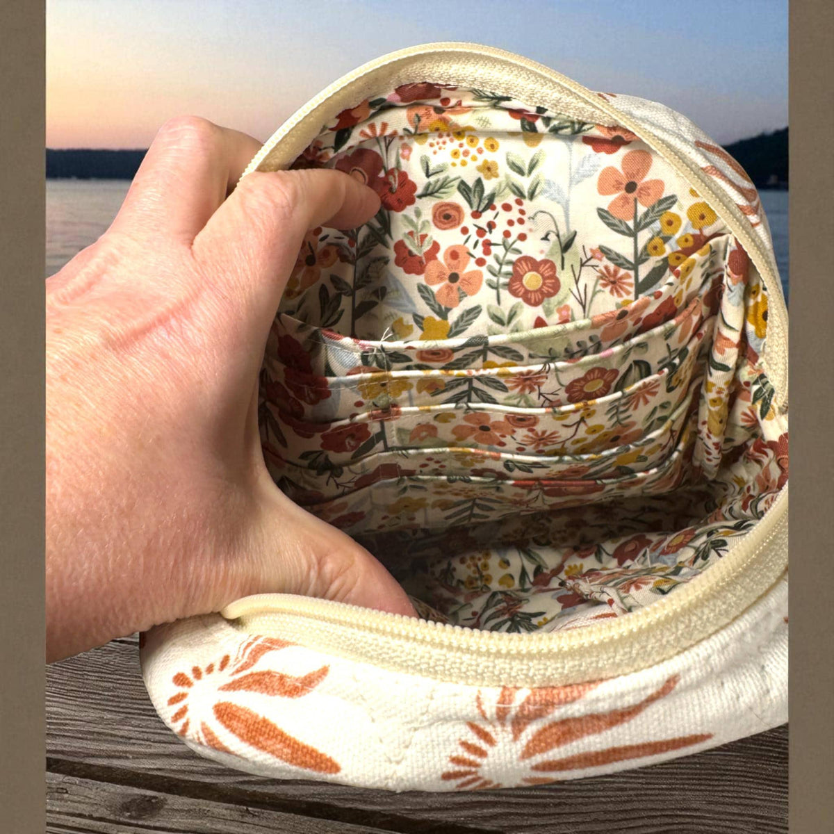 Golden Ember Quilted Crossbody Bag | Handmade Floral Shoulder Bag | Small Zipper Purse | Autumn Everyday Bag