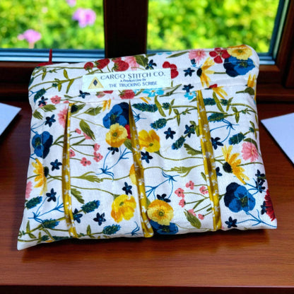 Wildflower Quilted Zipper Pouch, Floral Pleated Makeup Bag, Garden Cosmetic Pouch, Handmade Project Bag, Floral Gift