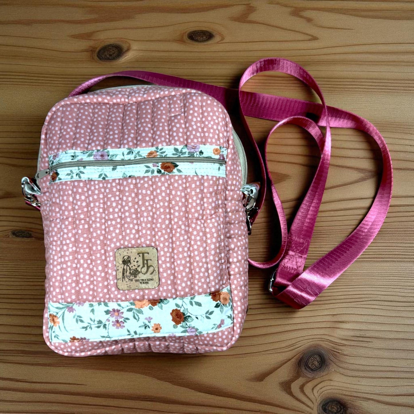 Hearthside Edition – Winter Rose Quilted Crossbody Bag – Peppermint Lane 2025 – Pink Cottage Floral Purse – Cargo Stitch Co