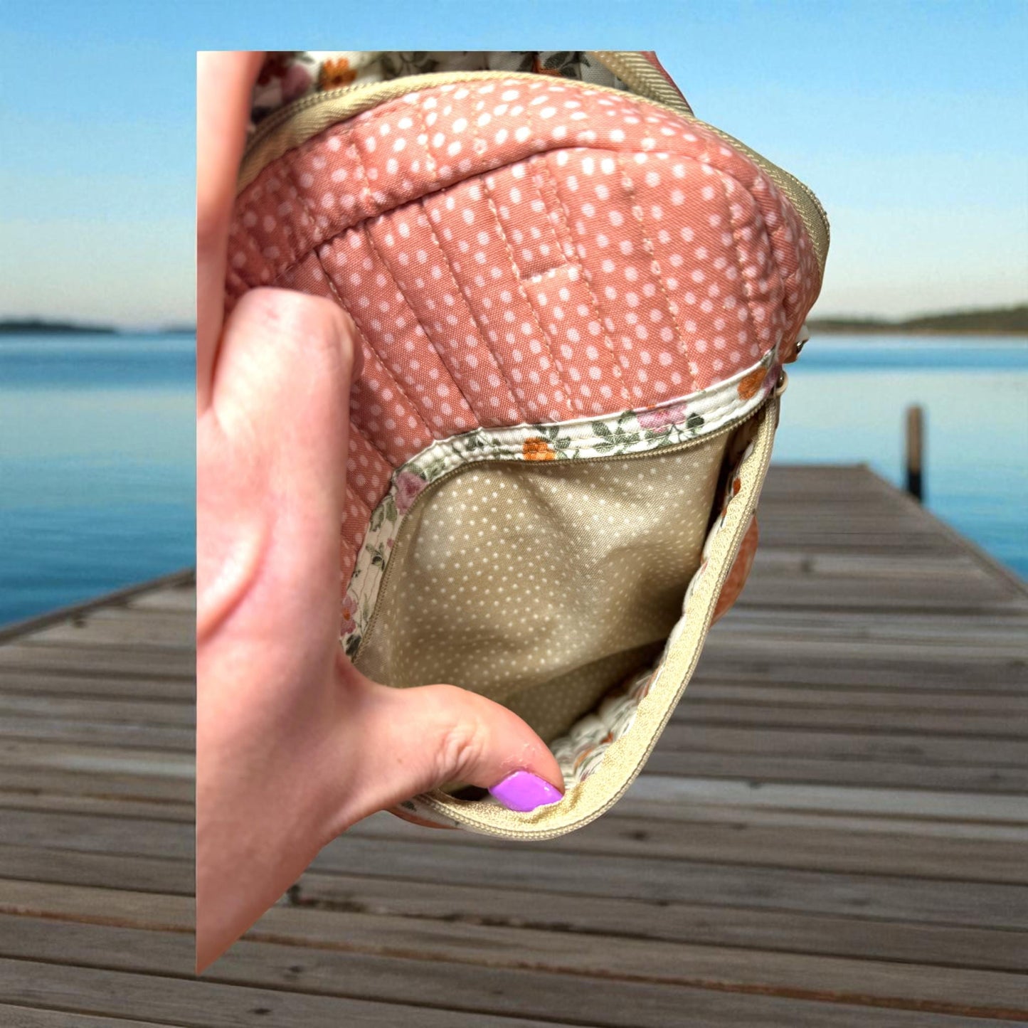 Hearthside Edition – Winter Rose Quilted Crossbody Bag – Peppermint Lane 2025 – Pink Cottage Floral Purse – Cargo Stitch Co