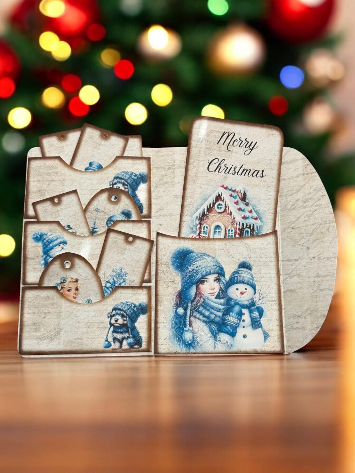 Blue Christmas Gift Card Holder | Snowman Gift Card Folio | Handmade Holiday Gift Card | Christmas Money Holder | Winter Gift Card