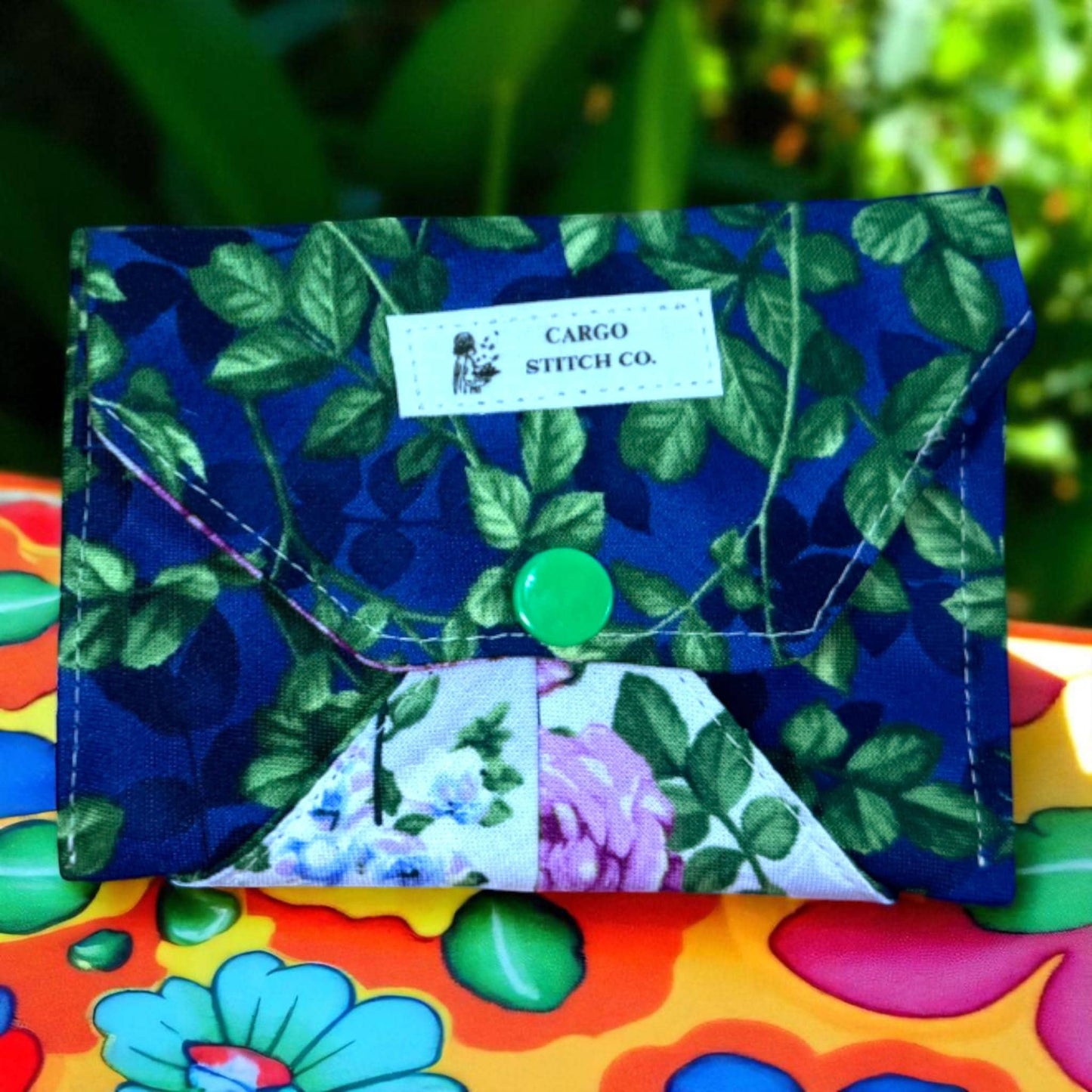 Garden Gate Wallet - Vintage Floral Wallet | Quilted Snap Pocket Card Holder | Handmade Minimalist Wallet