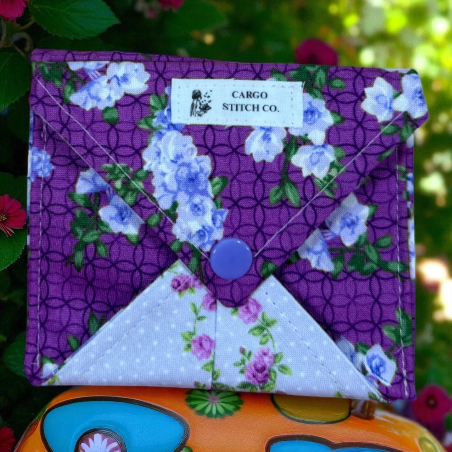 Garden Gate Wallet - Vintage Floral Wallet | Quilted Snap Pocket Card Holder | Handmade Minimalist Wallet