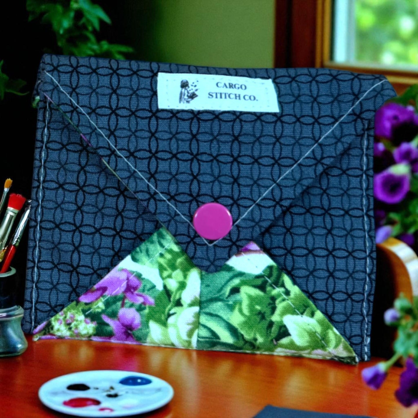 Garden Gate Wallet - Vintage Floral Wallet | Quilted Snap Pocket Card Holder | Handmade Minimalist Wallet