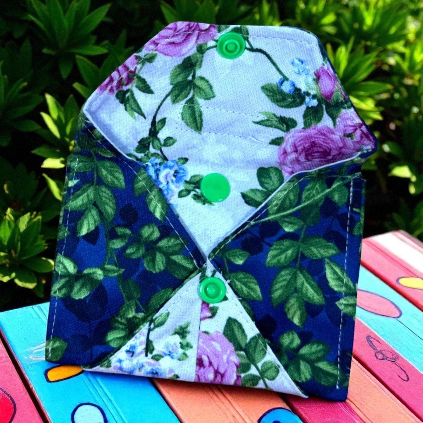 Garden Gate Wallet - Vintage Floral Wallet | Quilted Snap Pocket Card Holder | Handmade Minimalist Wallet