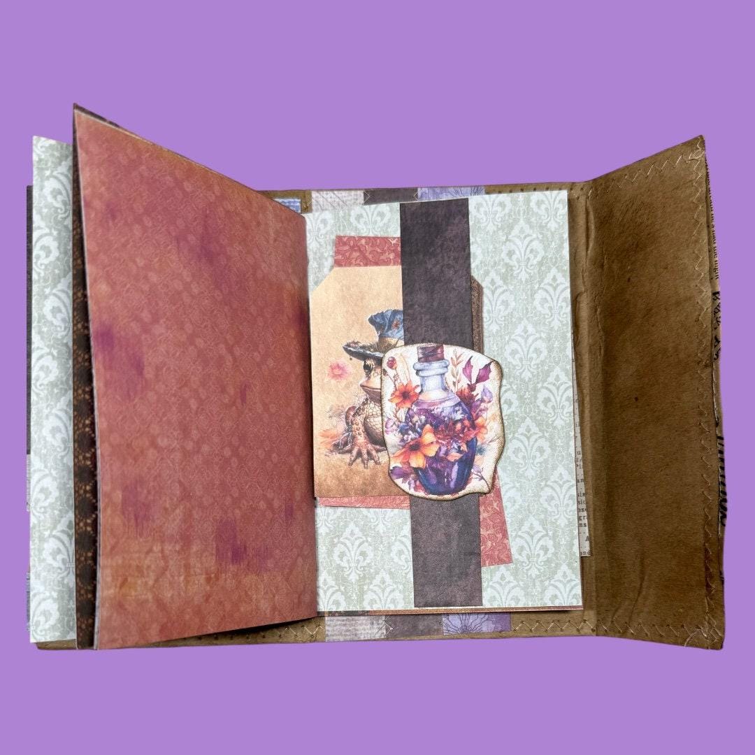 Halloween Witch Junk Journal – Coffee‑Dyed Grimoire, Mystical Art Diary, Handmade Spellbound Notebook