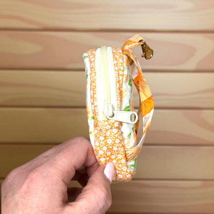 Mini Backpack Keychain | Quilted Zipper Coin Pouch | Small Clip On Bag | Card Holder Keychain | Orange Floral