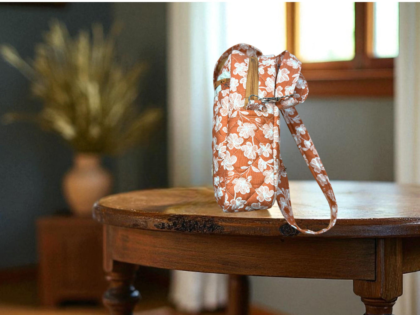 Hearthside Edition – Spiced Blossom Quilted Crossbody Bag – Peppermint Lane 2025 – Orange Floral Purse – Cargo Stitch Co