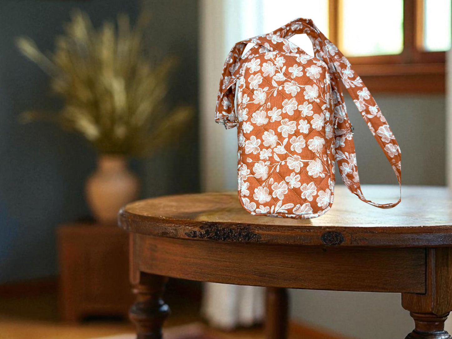 Hearthside Edition – Spiced Blossom Quilted Crossbody Bag – Peppermint Lane 2025 – Orange Floral Purse – Cargo Stitch Co