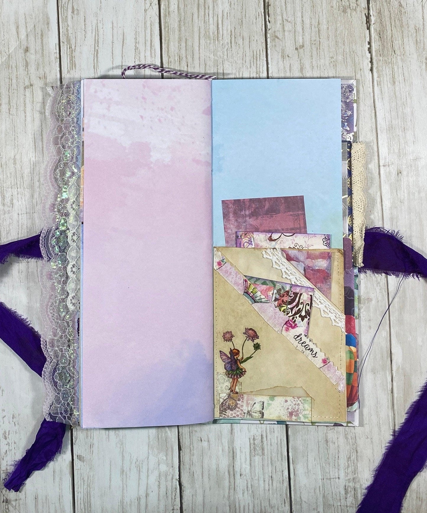 The Velvet Wing Folio – Ooak Fairy Junk Journal, Coptic Stitch + Certificate, Handmade Art Journal