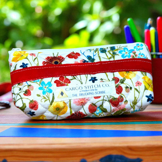 Wildflower Road Vista Pouch — Quilted Floral Glasses Case, Handmade Zipper Pouch, Travel Pencil or Accessory Bag