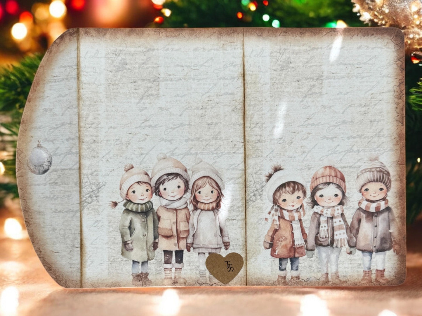 Holiday Gift Card Holder Set • Winter Children in Snow Envelope + Tags & Journal Card • Festive Keepsake Envelope Set