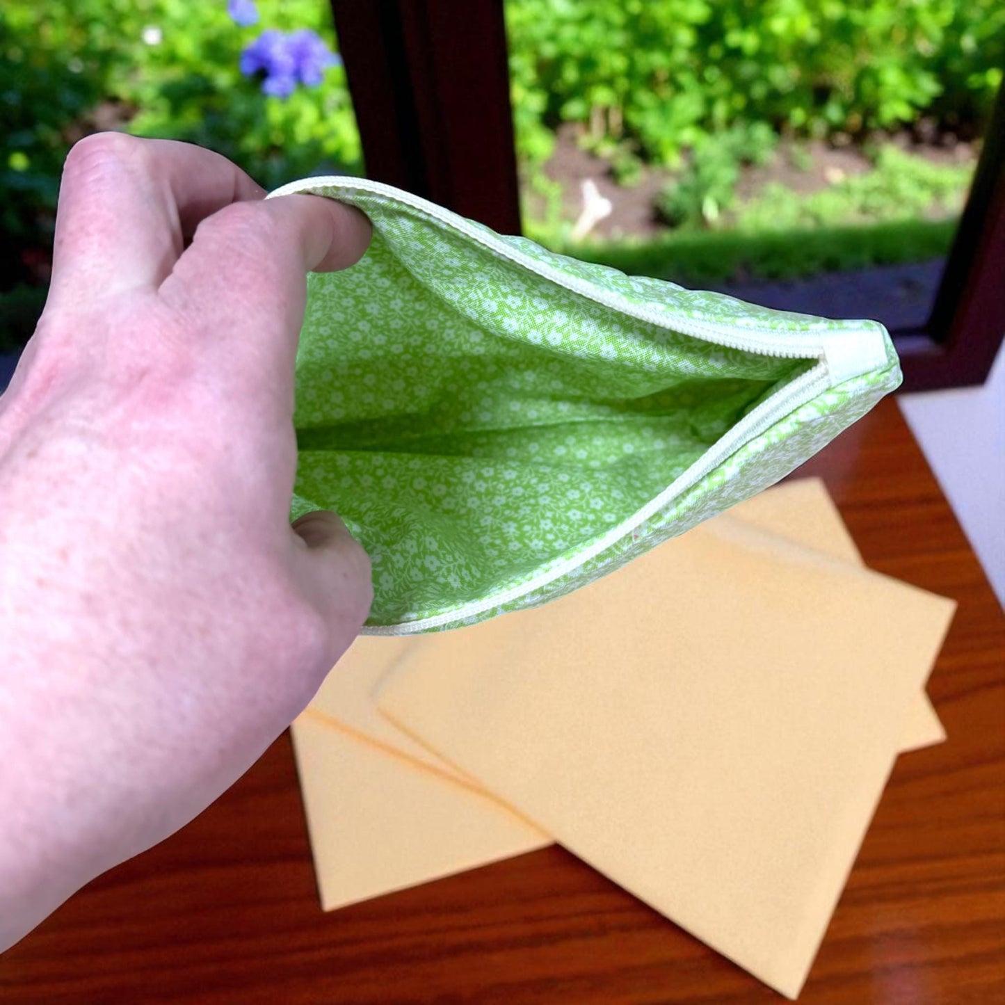 Yellow Rose Quilted Zipper Pouch | Stitcher’s Carry Handmade Floral Bag | Green & Yellow Project Pouch for Sewing or Journaling