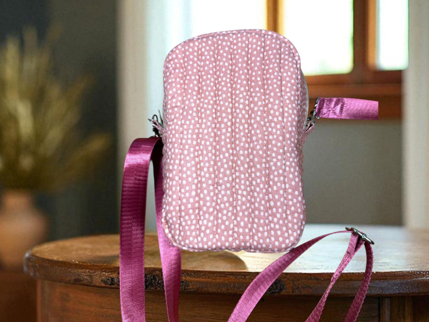 Quilted Pink Floral Crossbody Bag | Handmade Pink Purse | Floral Crossbody Bag | Pink Quilted Bag | Feminine Crossbody