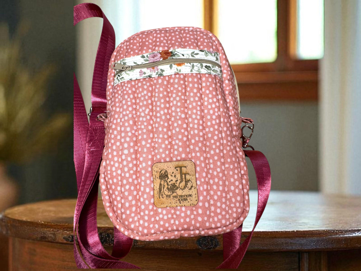 Quilted Pink Floral Crossbody Bag | Handmade Pink Purse | Floral Crossbody Bag | Pink Quilted Bag | Feminine Crossbody