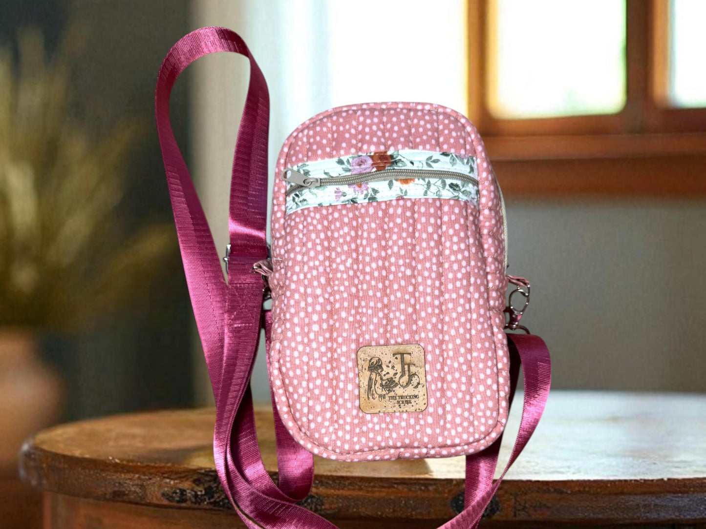 Quilted Pink Floral Crossbody Bag | Handmade Pink Purse | Floral Crossbody Bag | Pink Quilted Bag | Feminine Crossbody