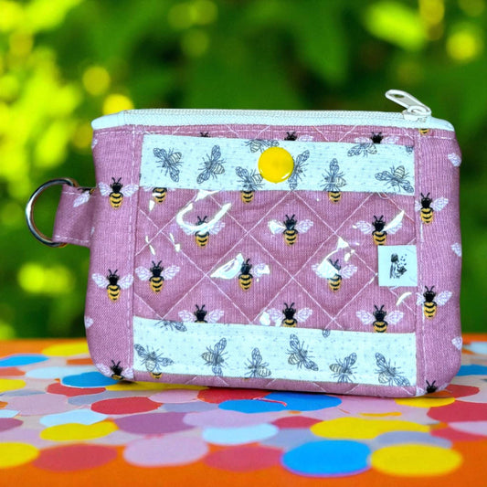 Honey Keeper Wallet - Quilted Cotton ID Wallet | Bee Print Card Holder | Handmade Minimalist Wallet