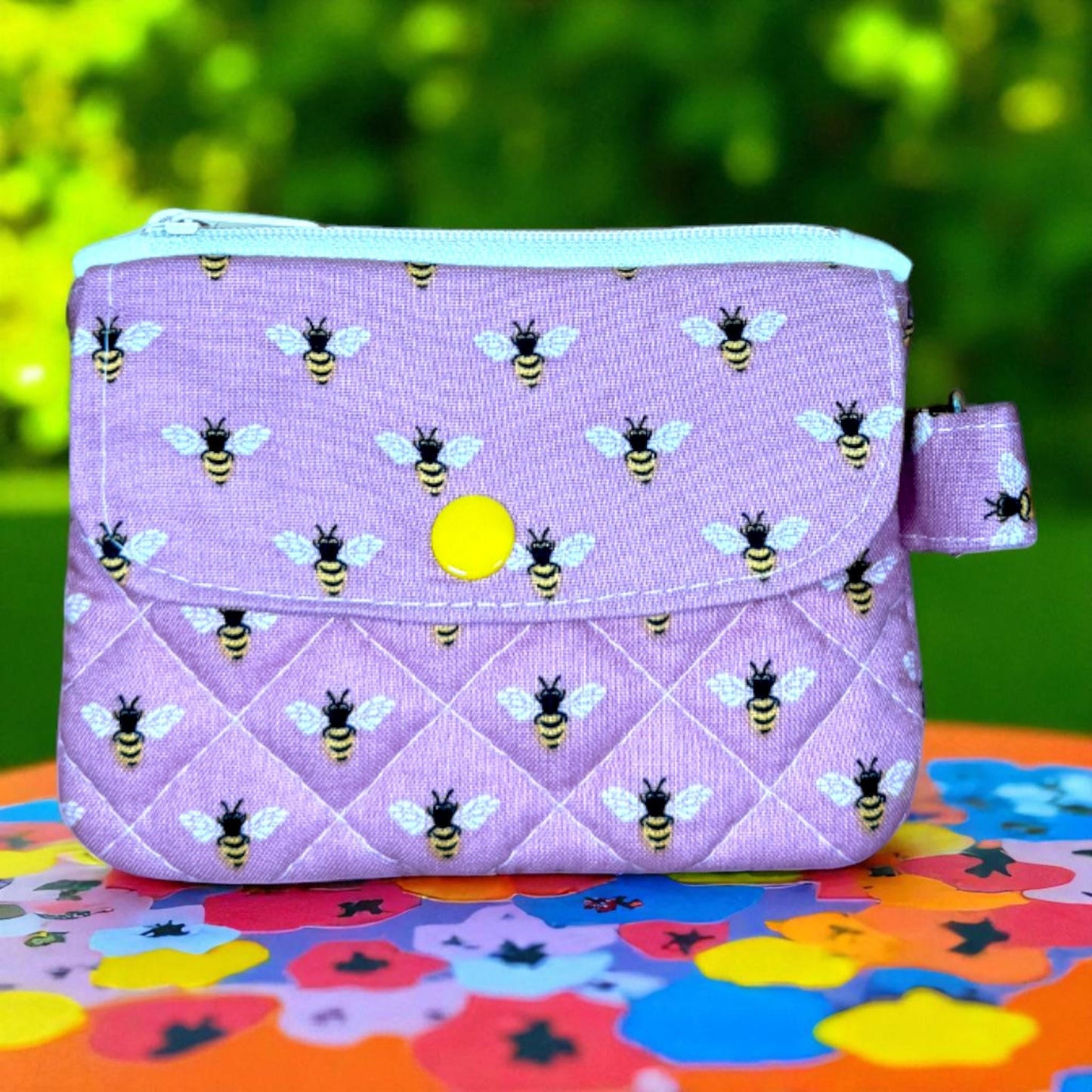 Honey Keeper Wallet - Quilted Cotton ID Wallet | Bee Print Card Holder | Handmade Minimalist Wallet