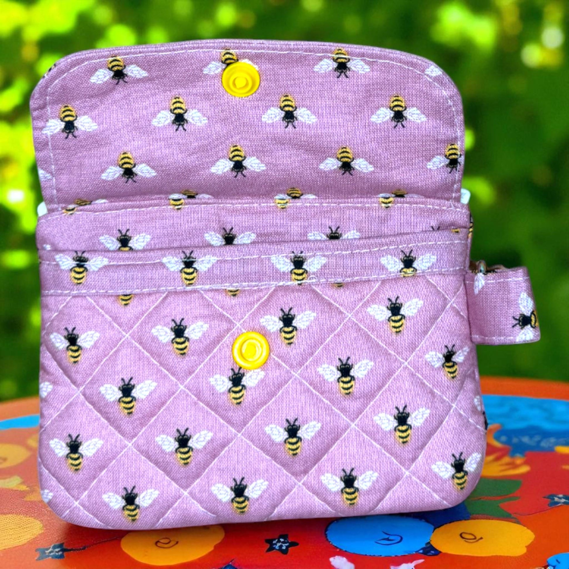 Honey Keeper Wallet - Quilted Cotton ID Wallet | Bee Print Card Holder | Handmade Minimalist Wallet