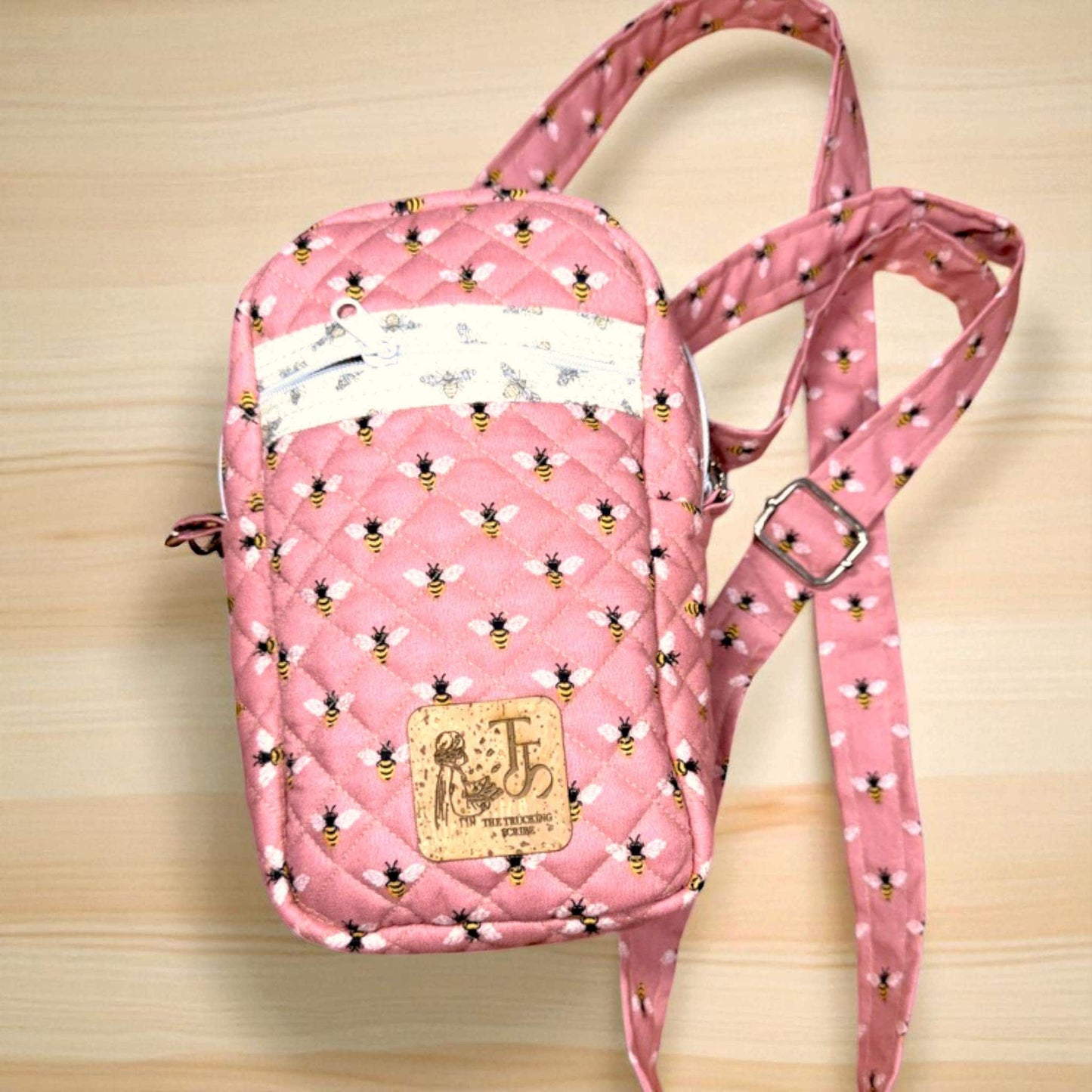 Quilted Bee Print Crossbody Bag: Handmade Cotton Sling Purse