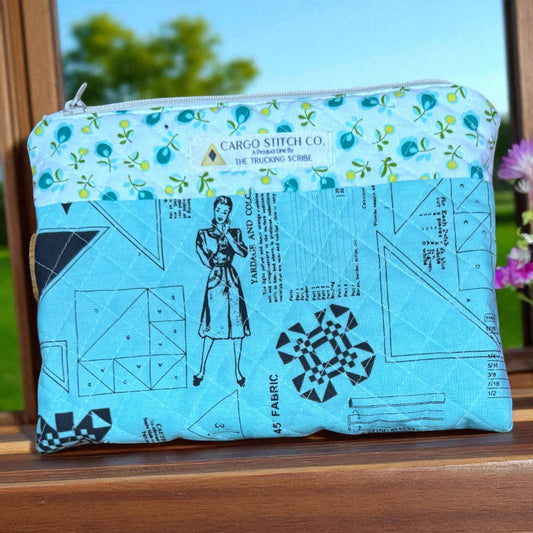 Quilted Vintage Sewing Zipper Pouch | Sewing Notions Organizer | Handmade Craft Room Storage | Gift for Sewist | Nostalgic Sewing