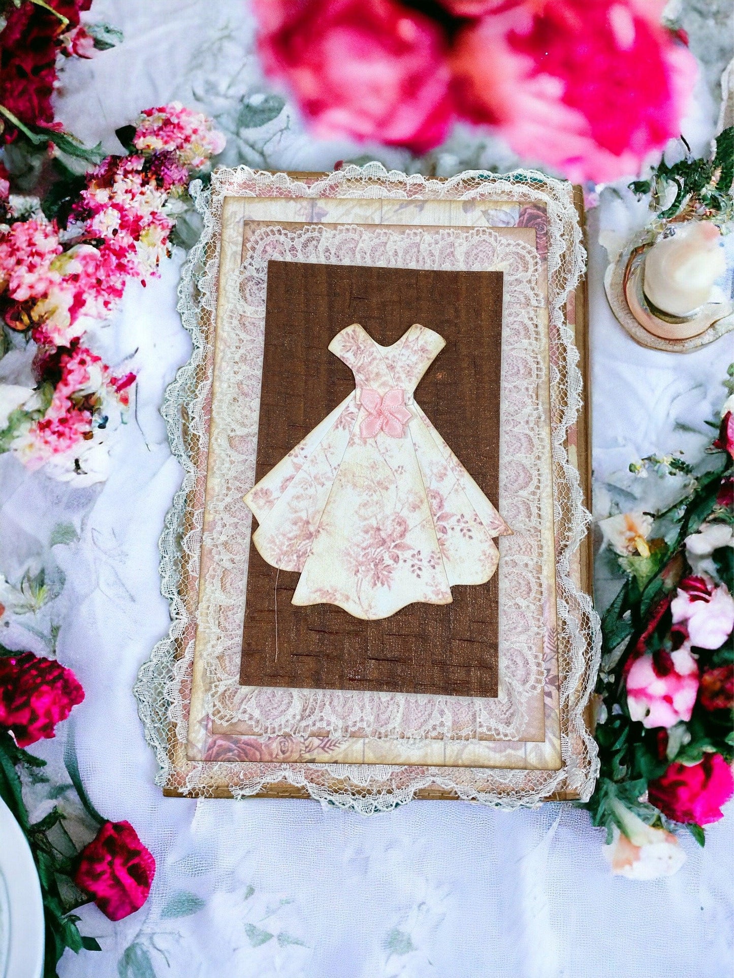 Floral Dress Junk Journal – Handmade 6x8.75” Vintage-Inspired Spring Journal with Lace, Pockets & Ephemera