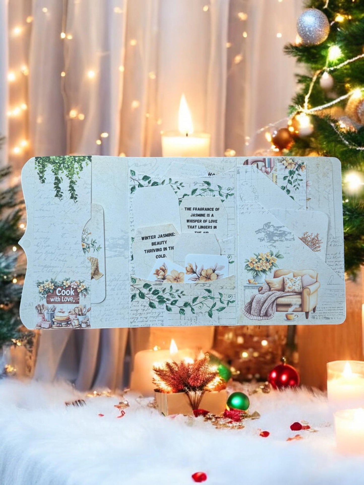 Winter Jasmine Christmas Folio: A Festive Junk Journal with Tags and Journaling Card | Christmas Gift | Gift Card Holder | Winter Wonderland
