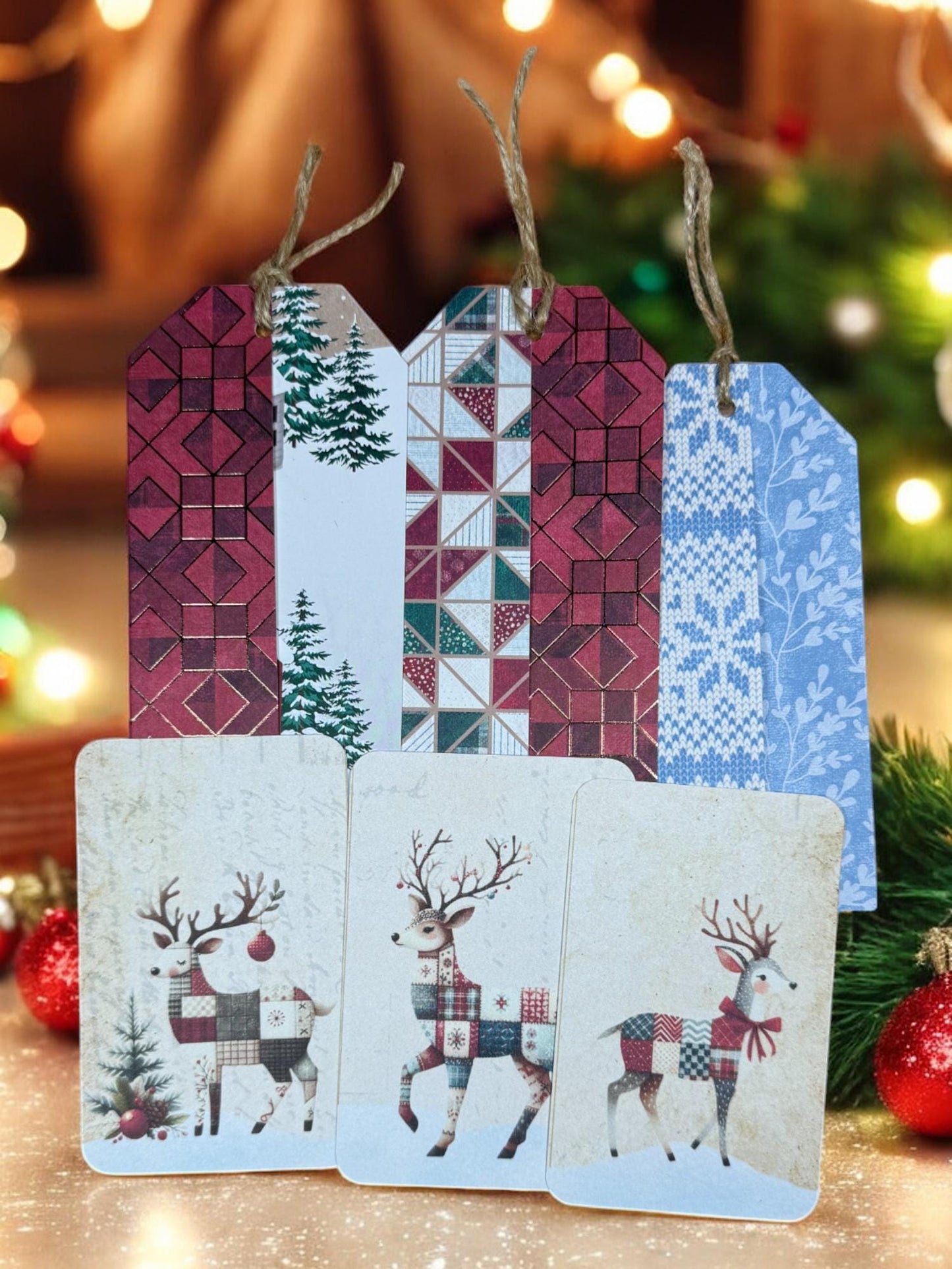 Double Pocket Junk Journal Tags with Reindeer Journaling Cards | Vintage Christmas Ephemera Set | Rustic Holiday Journal Kit