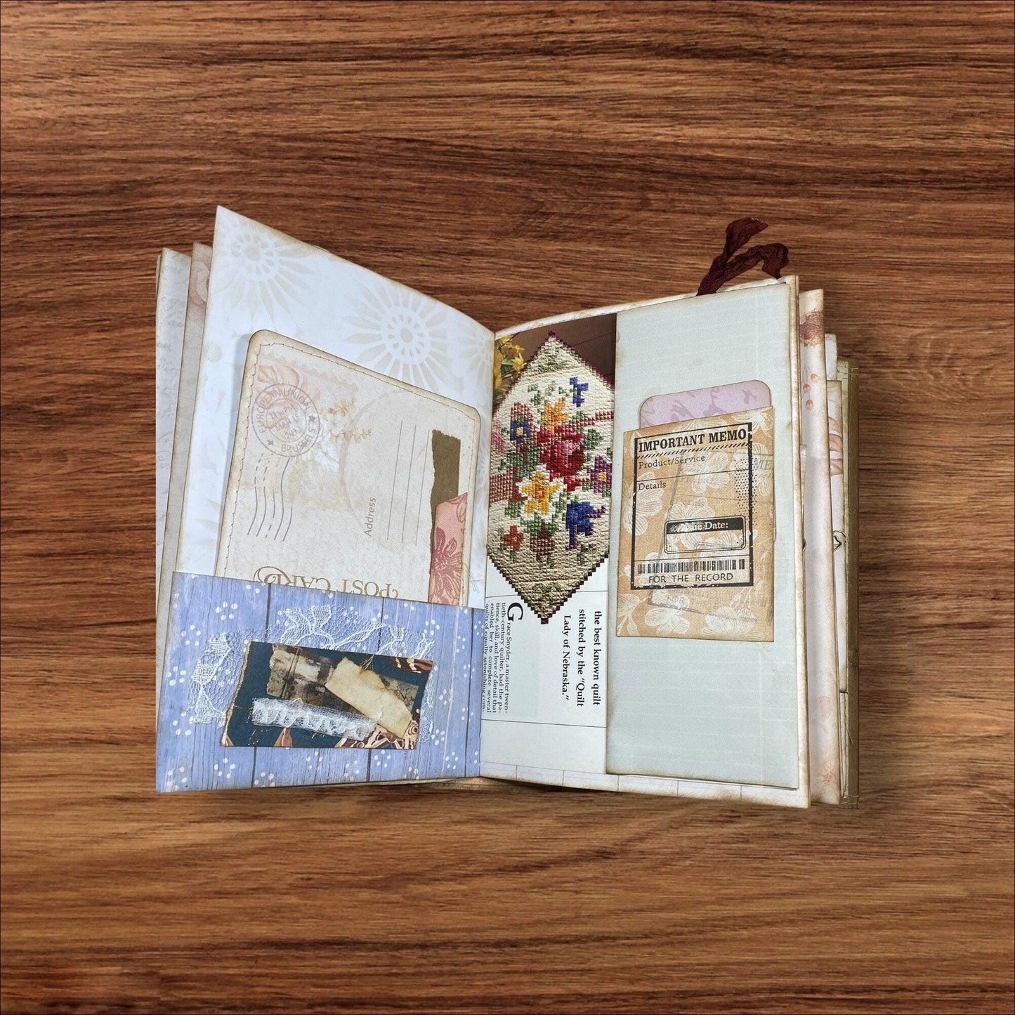 Floral Dress Junk Journal – Handmade 6x8.75” Vintage-Inspired Spring Journal with Lace, Pockets & Ephemera