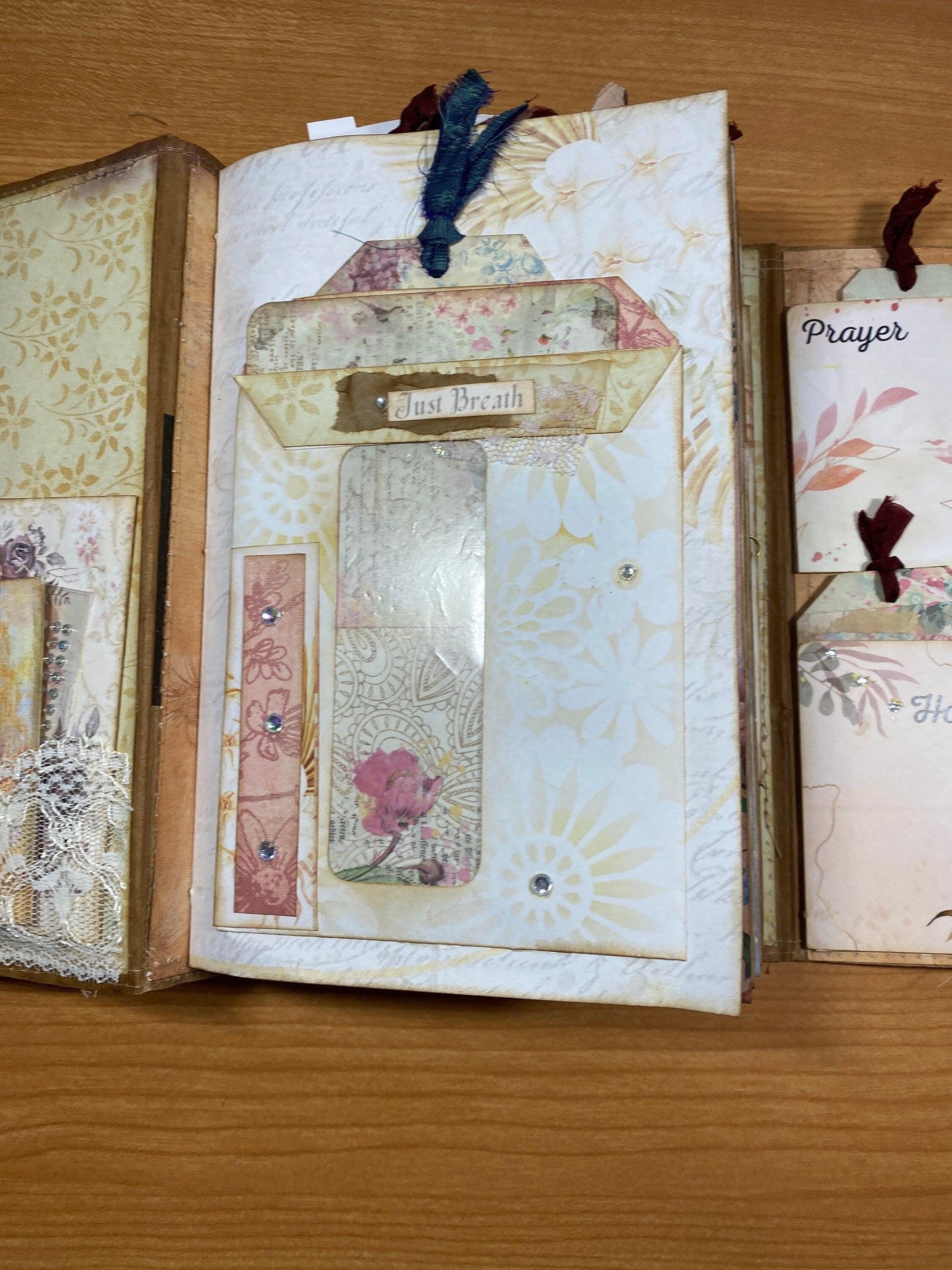 Floral Dress Junk Journal – Handmade 6x8.75” Vintage-Inspired Spring Journal with Lace, Pockets & Ephemera