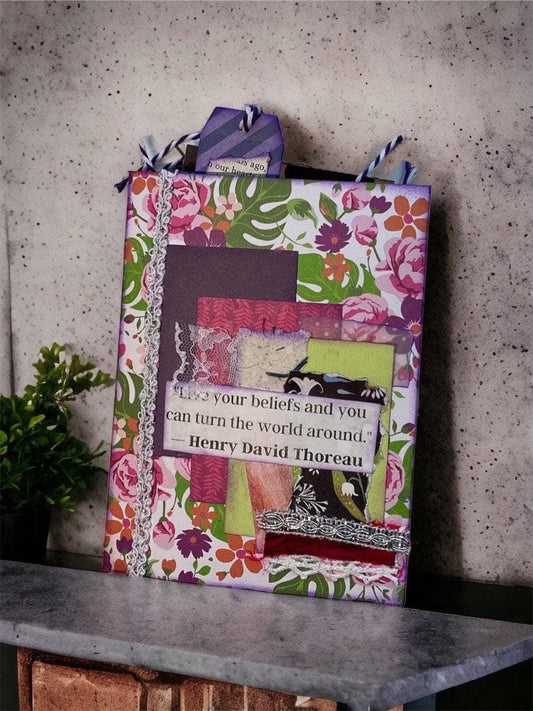 Handmade Floral Junk Journal – Lace, Sari Silk & Vellum (4.5″ × 6″) – Artisan Mini Ephemera Notebook