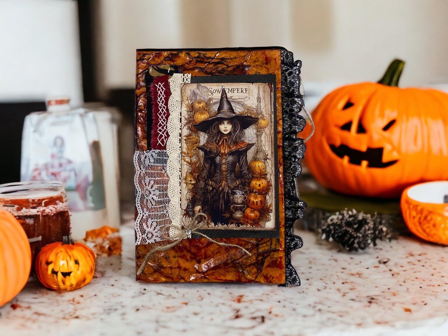 Witch of the Westwood Junk Journal – Handmade Coffee‑Dyed Traveler’s Notebook, Forest Spellbook Grimoire, Limited Edition No. 5/8