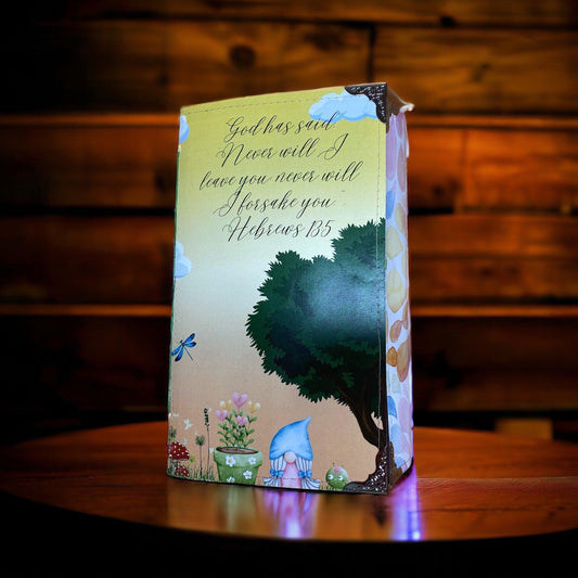 Gnome Prayer Junk Journal Folio – Faith-Based Floral Keepsake with Hebrews 13:5 Notebook Diary