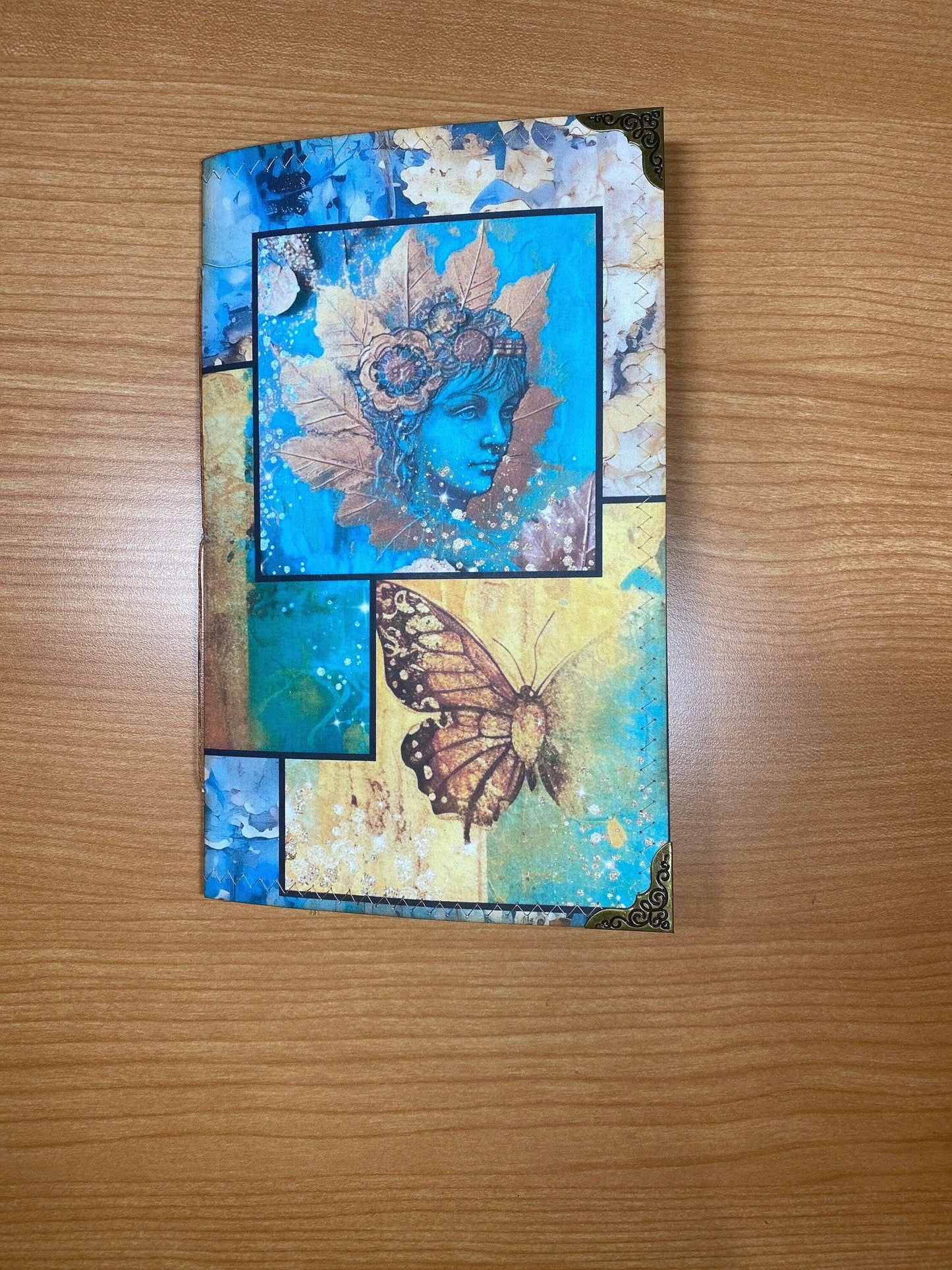 Forest Fairy Junk Journal Folio – Handmade Teal Fantasy Grimoire, Nature-Inspired Art Diary, Fairy Keepsake Gift