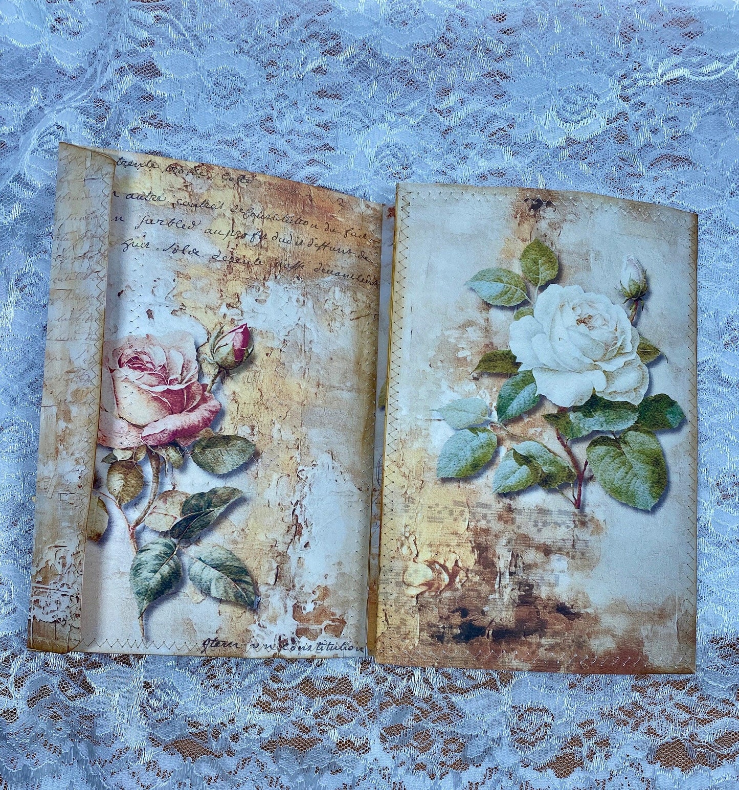 Gold Peace of God Junk Journal Handmade Faith Journal with Rose Collage Cover, Coffee-Dyed Pages, Scripture-Inspired Pockets, Christian Gift
