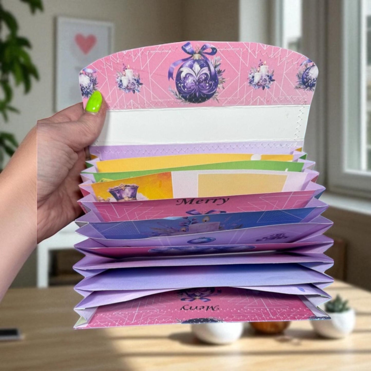 Pastel Christmas Accordion File Organizer – Handmade Expandable Ephemera Folder – Junk Journal Storage