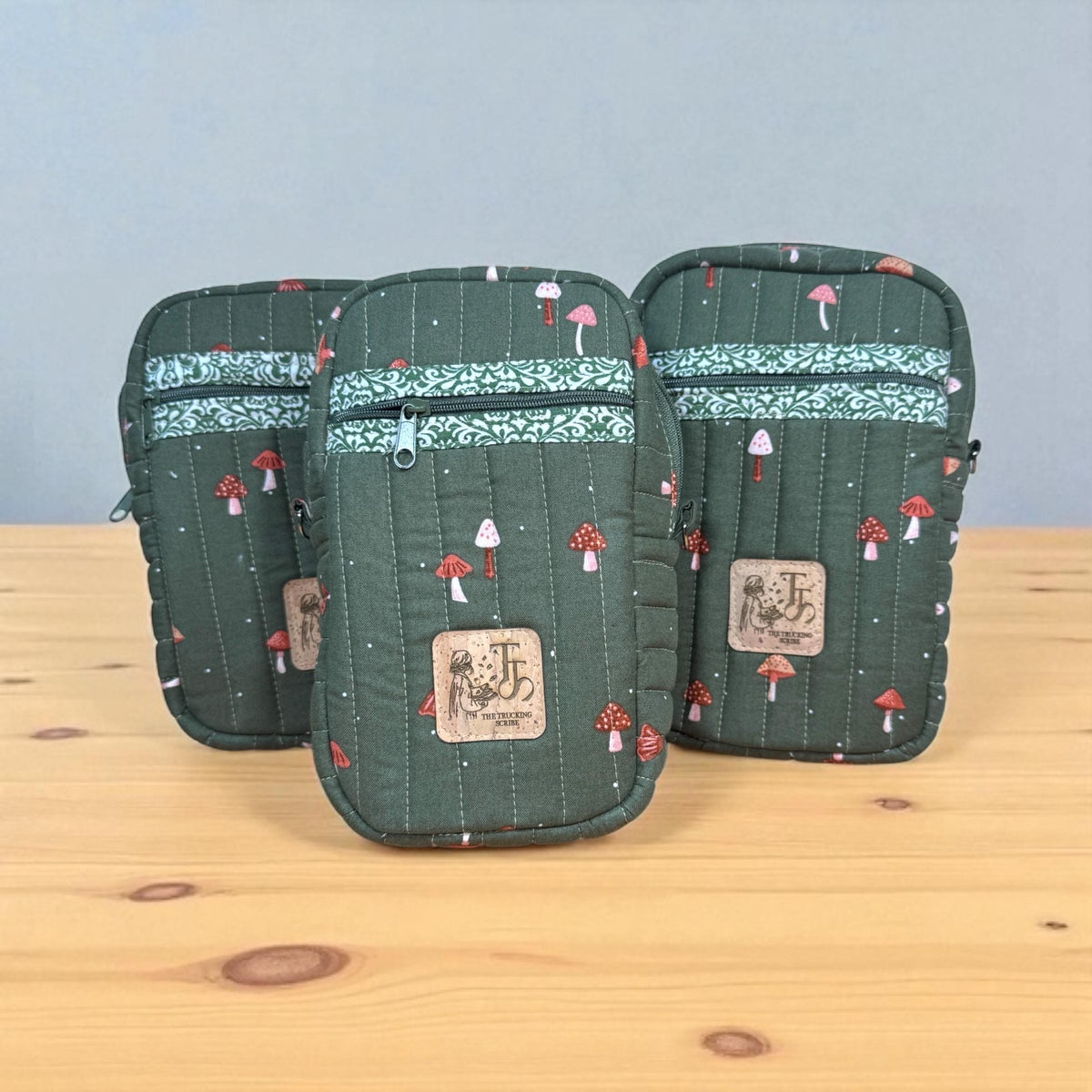 Mushroom Crossbody Bag, Quilted Small Purse, Peppermint Lane Quick Haul, Handmade Woodland Bag